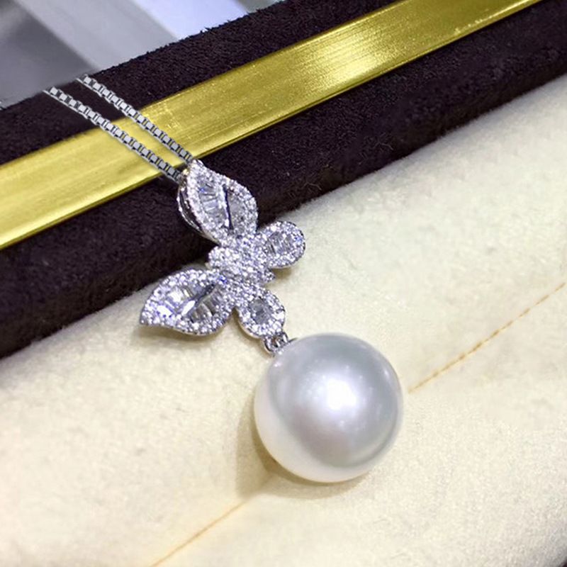 Cao Shi Butterfly Pearl Jewelry Set Exquisite Zircon Earrings Female Sweet Box Chain Pendant_ipsvogv.com