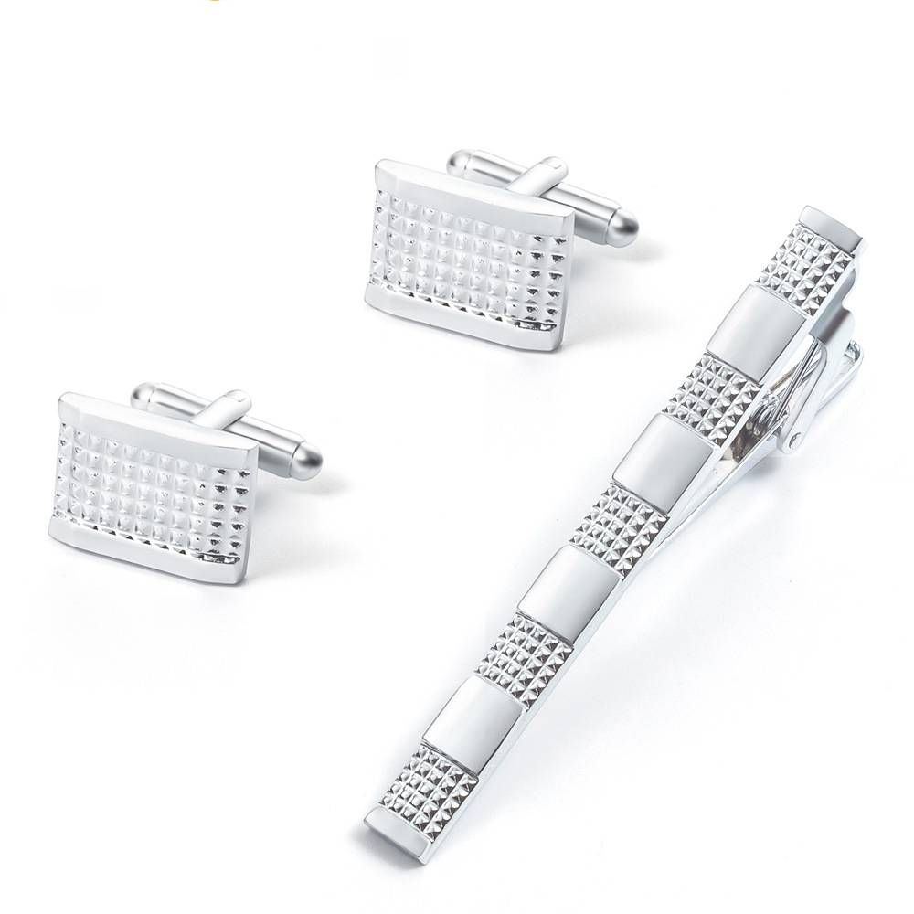 Set of 3 Men's Tie Clip and Cufflinks Set French Business Shirts Necktie Clip Tie Bar Clips Gift for Wedding Party Meeting Father’s Day_ipsvogv.com