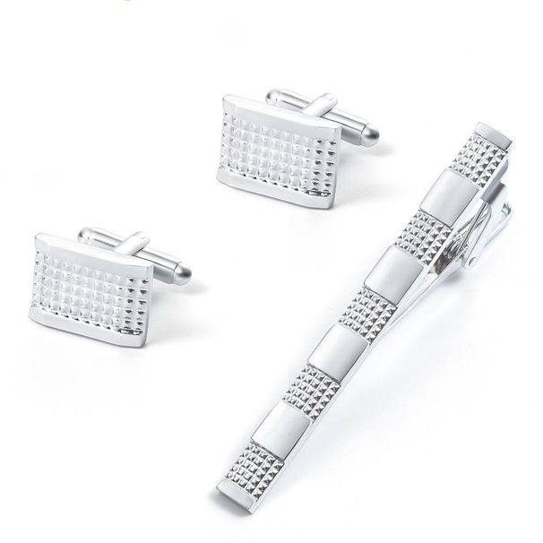 Set of 3 Men's Tie Clip and Cufflinks Set French Business Shirts Necktie Clip Tie Bar Clips Gift for Wedding Party Meeting Father’s Day_ipsvogv.com