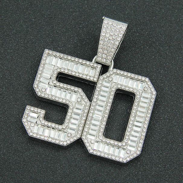 Men’s Jewelry Set Fashion Hip Hop Men's New Light Luxury T Square Rock Sugar Glass Diamond Full Diamond Number 50 Pendant With Cuban Chain Jewelry_ipsvogv.com