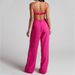 Women's Clothing Elegant Solid Color Split Sleeve Lapel Suit Pocket Straight Pants Suit_ipsvogv.com