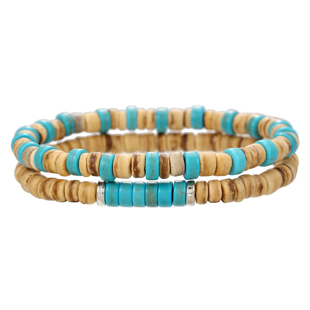 Elastic Volcanic Stone Bracelet Combination Retro Fashion Wood Chip Coconut Shell Men's Stacking Bracelets Hand Jewelry Women_ipsvogv.com