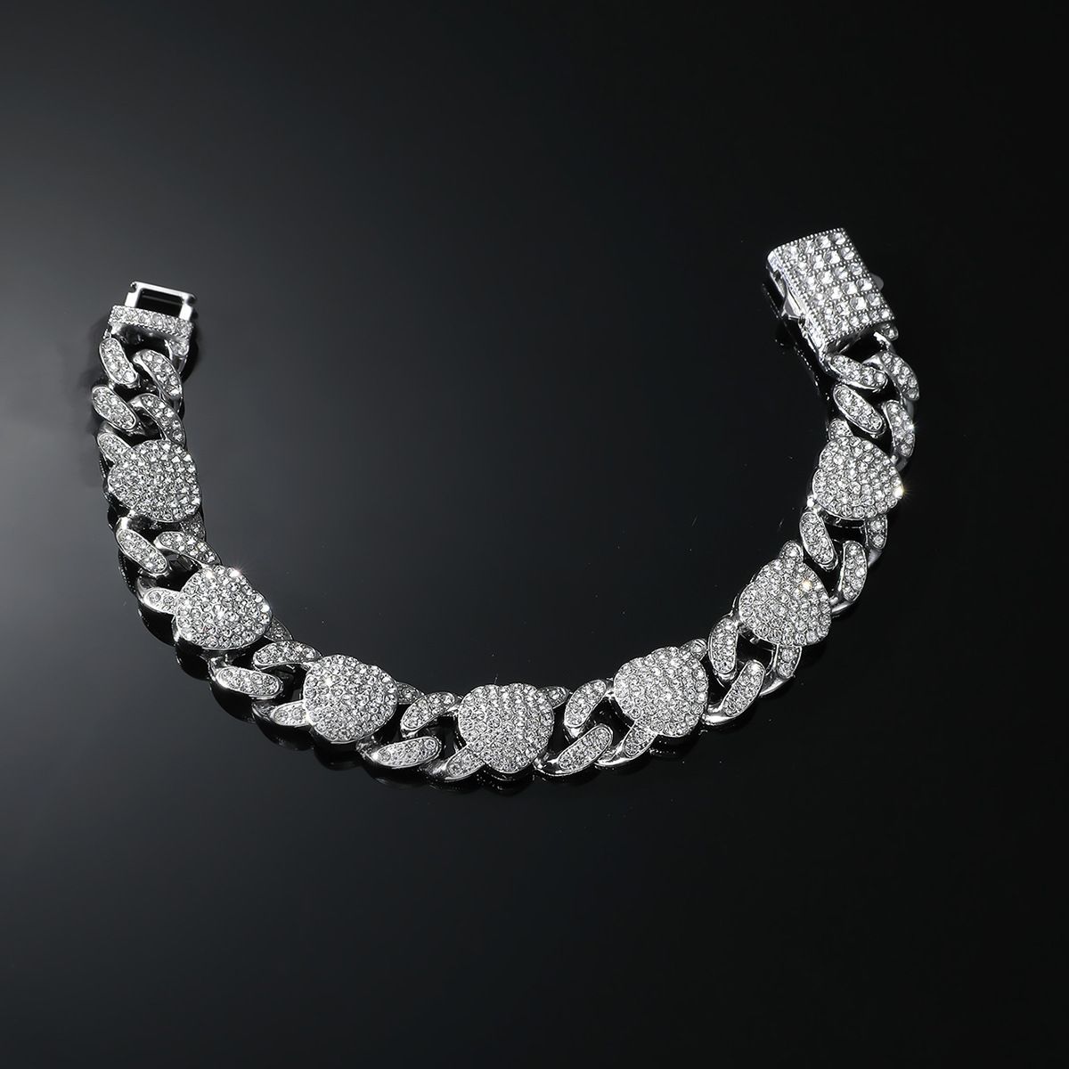 Exaggerated Personality Full Cuban Peach Heart Necklace Water Diamond Love Clavicle Neck Chain Hip Hop Jewelry_ipsvogv.com