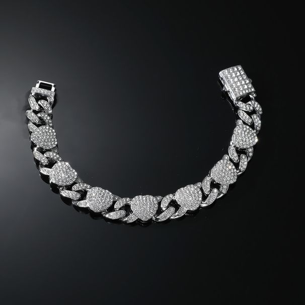 Exaggerated Personality Full Cuban Peach Heart Necklace Water Diamond Love Clavicle Neck Chain Hip Hop Jewelry_ipsvogv.com