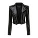 Women's leather jacket Long sleeve PU short jacket with hem removable jacket biker jacket_ipsvogv.com