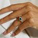 Fat square cultivated emerald ring S925 silver inlaid diamond colored gemstone open finger ring retro light luxury_ipsvogv.com