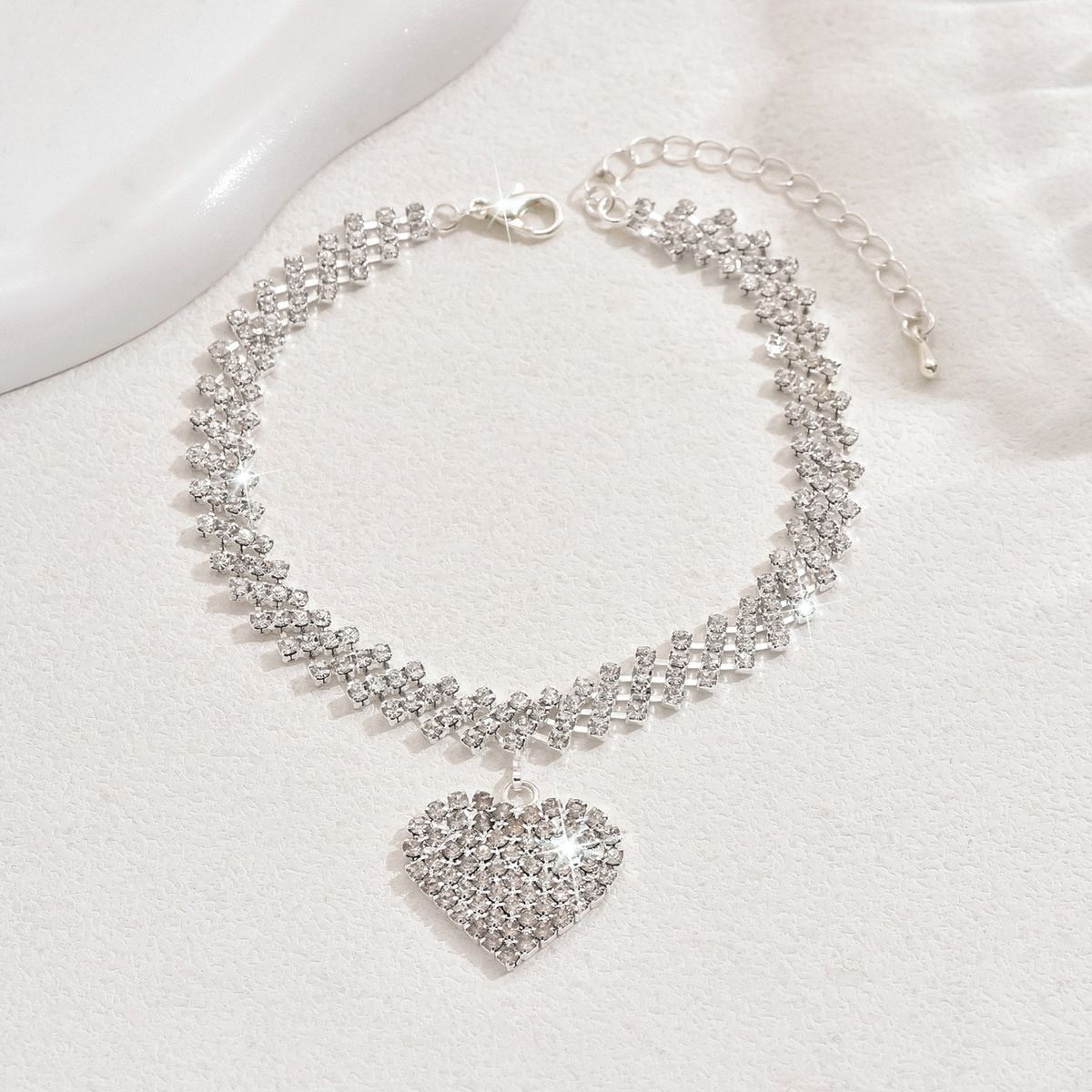 Unisex Hot Sale Trendy Beach Diamond Diamond Anklet Fashionable Rhinestone Heart Pendant Anklet_ipsvogv.com