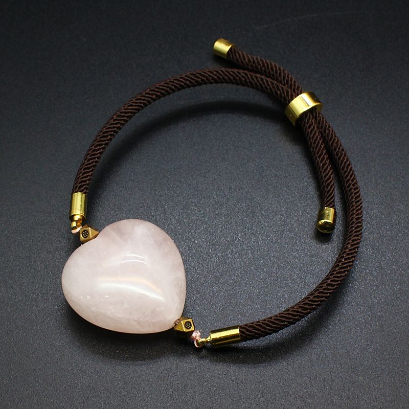 Natural Stone Amethyst Heart Bracelet Braided Adjustable Couple Models Hand Rope Personalized Ins Style Girls Jewelry_ipsvogv.com
