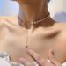 Titanium Steel Baroque Freshwater Powder Pearl Women's OT Buckle Pull-out Adjustable Collarbone Chain Temperament_ipsvogv.com