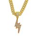 Trendy and cool dual tone lightning large pendant necklace with sparkling diamond hip-hop style street dance rap_ipsvogv.com