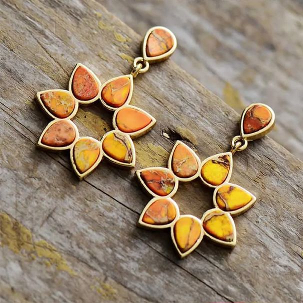 Cross Retro Natural Stone Emperor Stone Earrings Earrings Leaf Petals Ladies Temperament Earrings_ipsvogv.com