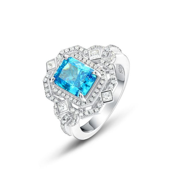 Shallow Sea Blue High Carbon Diamond Ring Female S925 Silver Full Inlaid Brilliant Colored Gemstone Finger Ring Fashion High End_ipsvogv.com