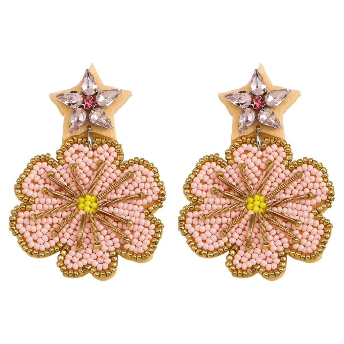 Flower earrings Personality trend five pointed star handmade rice bead earrings holiday style_ipsvogv.com