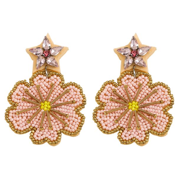 Flower earrings Personality trend five pointed star handmade rice bead earrings holiday style_ipsvogv.com