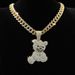 Men's Hip Hop Jewelry Set Fashion Full Diamond Bear Pendant Necklace Cuban Chain Bracelet Three Piece Set_ipsvogv.com