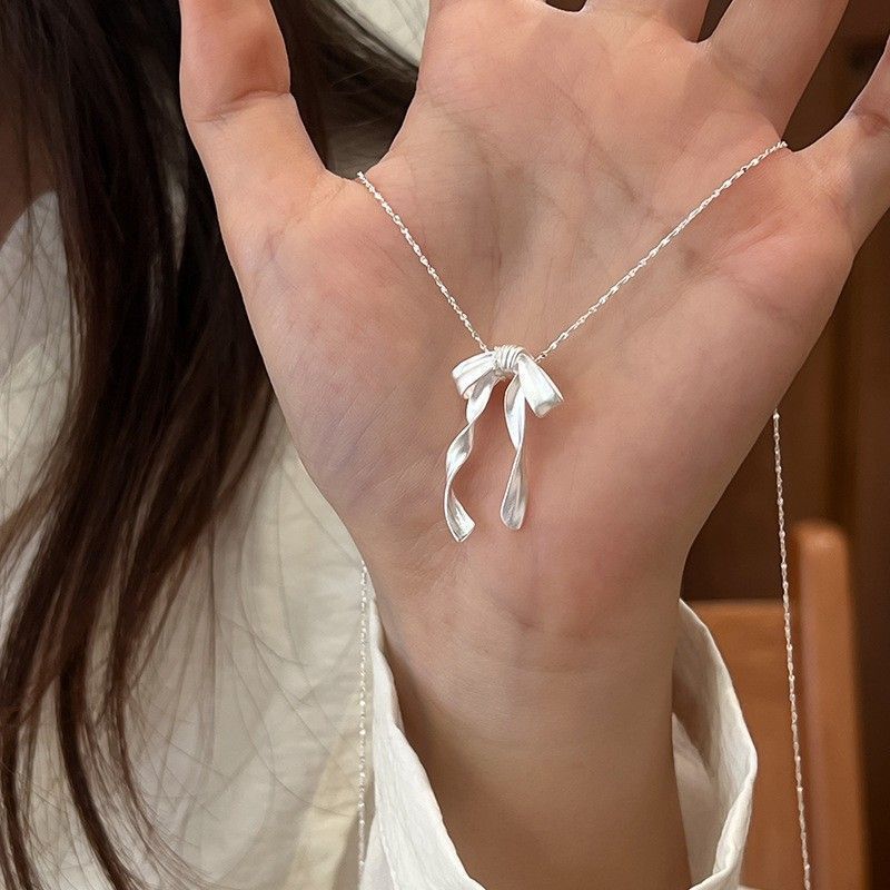 Ins Sweet Girl Starry Sky Ribbon Bow Necklace Niche Matte 3D Fairy Collarbone Chain Women's Choker_ipsvogv.com