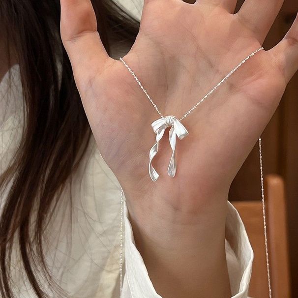 Ins Sweet Girl Starry Sky Ribbon Bow Necklace Niche Matte 3D Fairy Collarbone Chain Women's Choker_ipsvogv.com