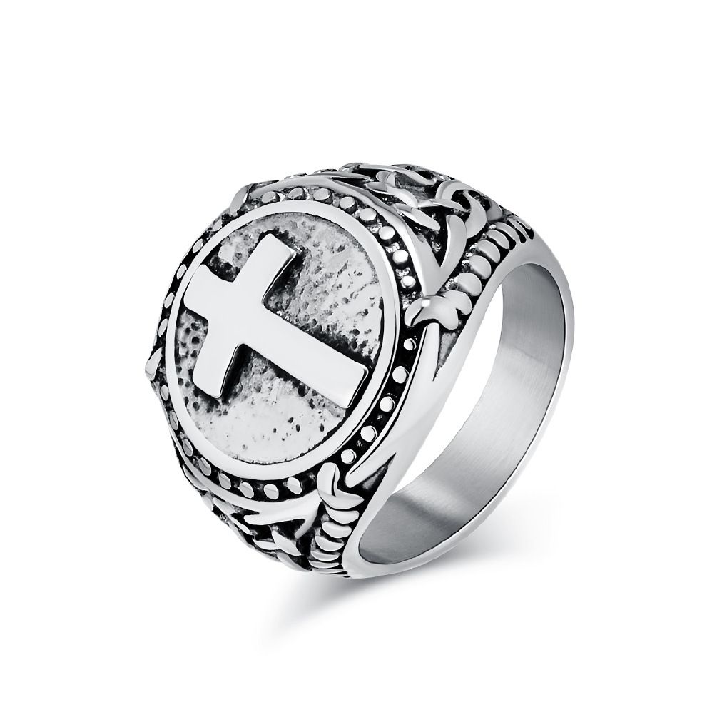 Retro stainless steel cross ring men's personality daily wear hand accessories_ipsvogv.com