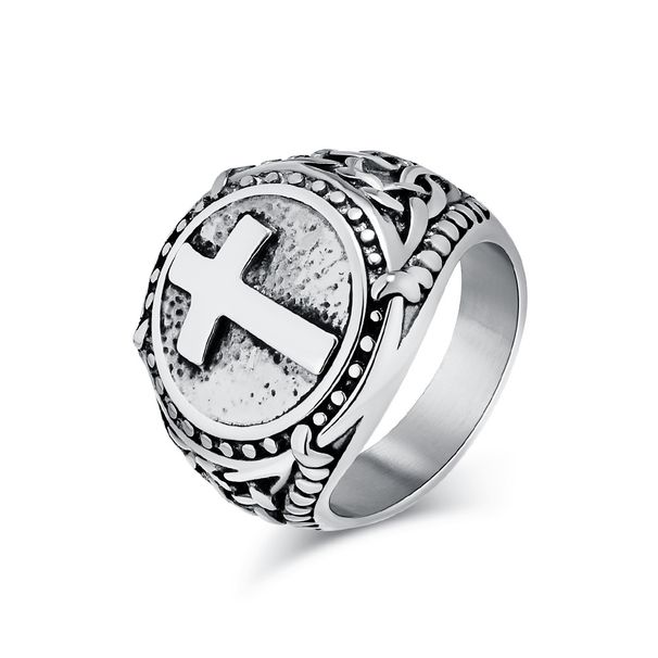 Retro stainless steel cross ring men's personality daily wear hand accessories_ipsvogv.com