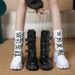 Women's Shoes punk lace up thick soled mid calf boots large size knight boots long boots_ipsvogv.com