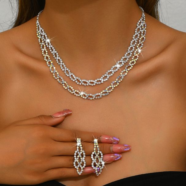 3-Piece Rhinestone Jewelry Set - Necklace, Earrings & Bracelet With Full Diamond Accents, Elegant Women's Accessories_ipsvogv.com