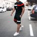Men's Clothing home leisure men's thin short-sleeved sports striped round neck fitness suit men's T-shirt trendy two-piece suit_ipsvogv.com