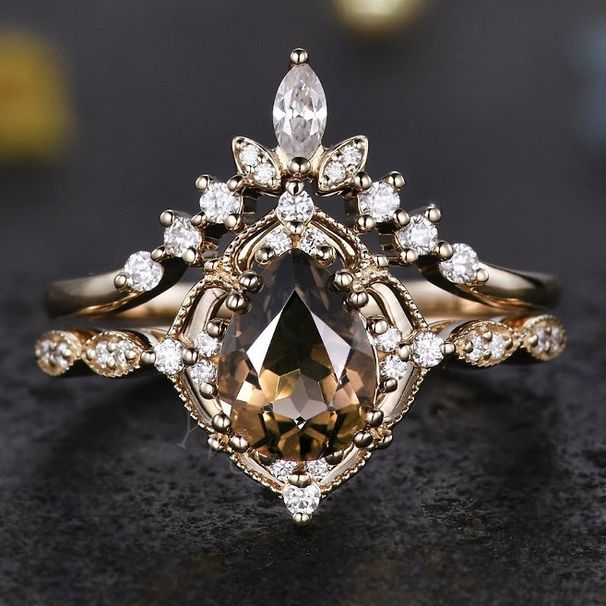 Sanjieins New Champagne Zircon Ring Women's Engagement Pair_ipsvogv.com