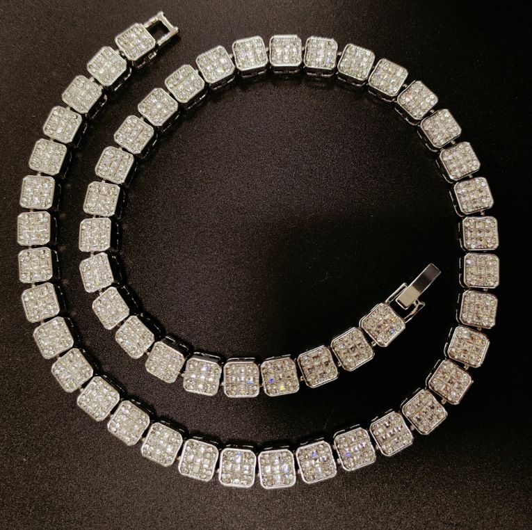 Men's Square Glass Cuban Fashionable And Trendy Men's Accessories, High-end Rock Sugar Necklace, HipHop_ipsvogv.com