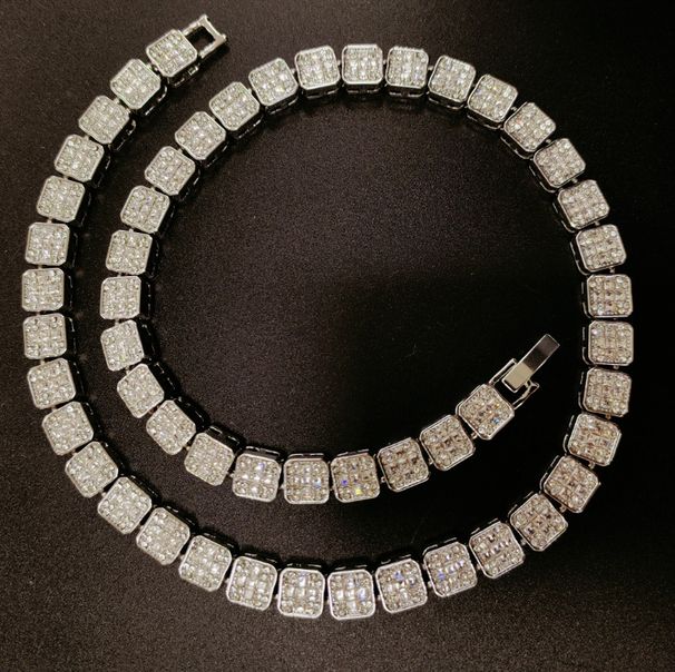 Men's Square Glass Cuban Fashionable And Trendy Men's Accessories, High-end Rock Sugar Necklace, HipHop_ipsvogv.com