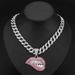Trendy Hip-hop Alloy Carved Red Lips Full Of Diamonds Sexy Mouth Pendant Cuban Chain Necklace_ipsvogv.com