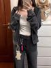 Black gray short cardigan coat female Spring and autumn new fat mm large size hooded small American design sense hoodie_ipsvogv.com
