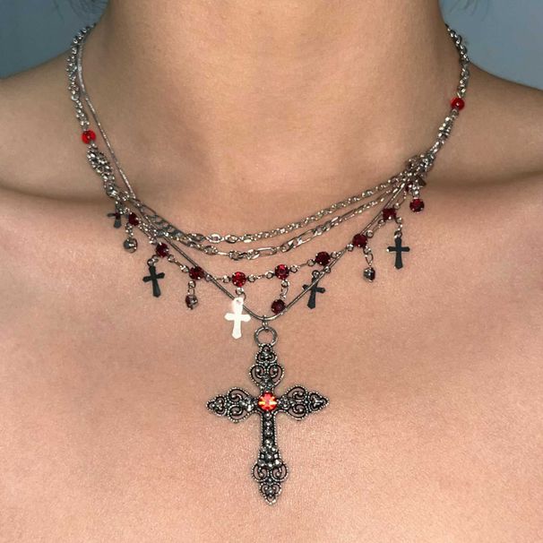 Original Gothic Tassel Cross Pendant Crystal Chain Necklace Female European And American Exaggerated Retro Personality Net Red Jewelry_ipsvogv.com