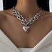 Hip Hop Punk Metal Thick Chain Necklace, Female Cool Style Ins Heart-shaped Pendant, Collarbone Necklace_ipsvogv.com