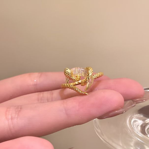 Sweet Cool Style Golden Peace Buckle Spirit Snake For Girls, Opening Finger Ring, Zodiac, Birth Year Adjustable Ring_ipsvogv.com