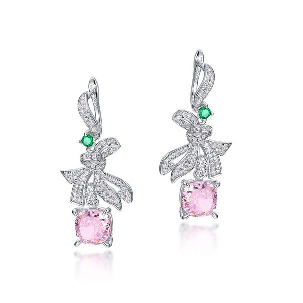S925 Silver Earrings Ice Flower Cut High Carbon Diamond Super Flash Bowknot Earrings Light Luxury Style_ipsvogv.com