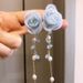 Women’s Jewelry Set Fashion Blue Series Ins Style Design Fairy Blue Silk Flower Bud Gravel Earrings Tassel Atmosphere Earrings Small Fragrance Style_ipsvogv.com