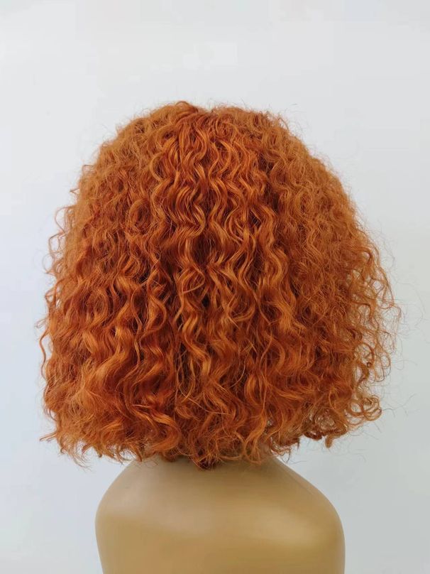 180% Density Ginger Orange Curly 13x4 Lace Front Human Hair Wigs For Women Short Bob Curly Human Hair Wigs Transparent Lace Wig_ipsvogv.com