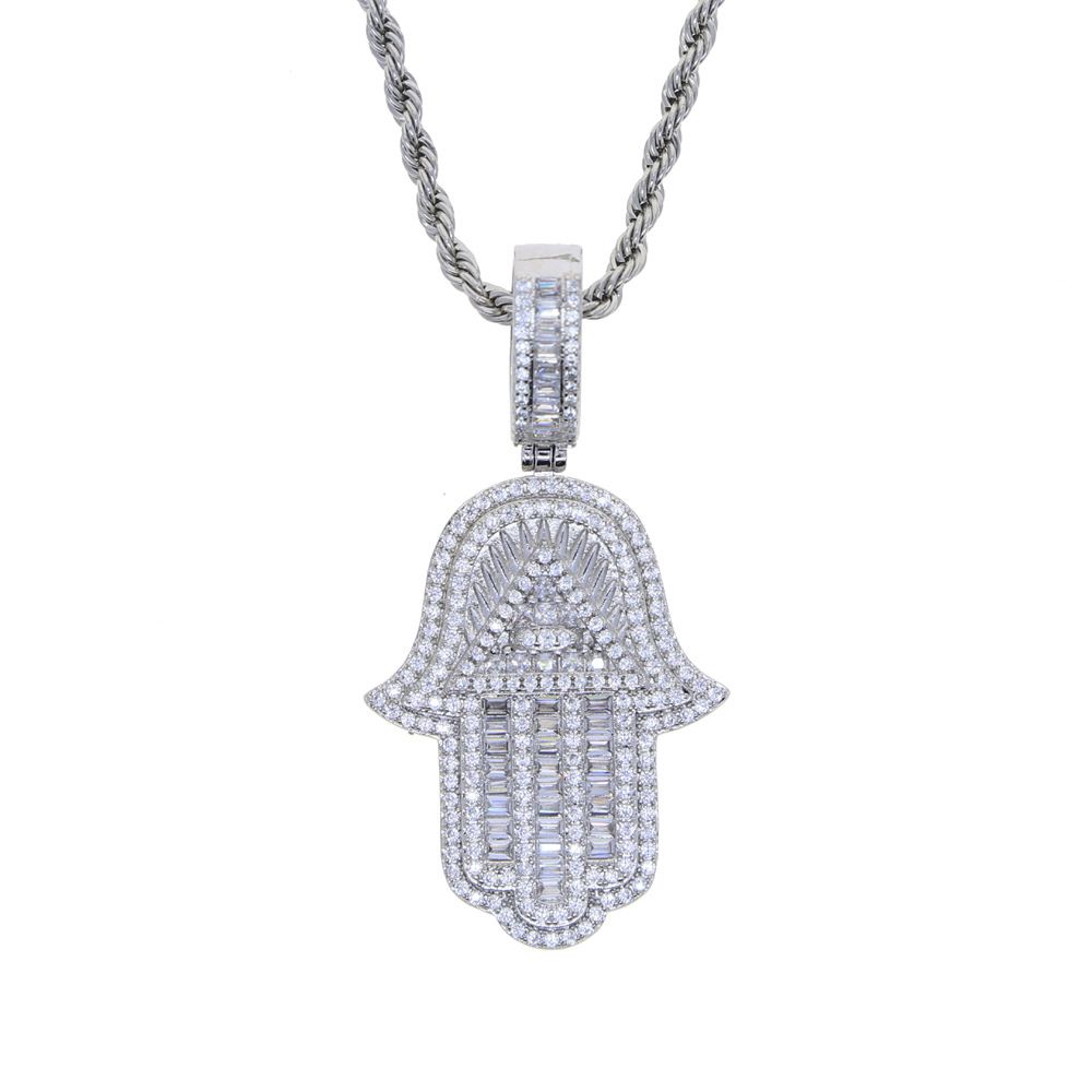 Pendant Necklaces New Hip Hop Palm Pendant Trend Inlaid Zircon Jewelry Couple Necklace_ipsvogv.com