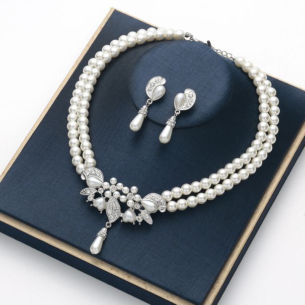 New Jewelry Set Pearl Necklace Earrings Bridal Wedding Evening Dress Accessories_ipsvogv.com
