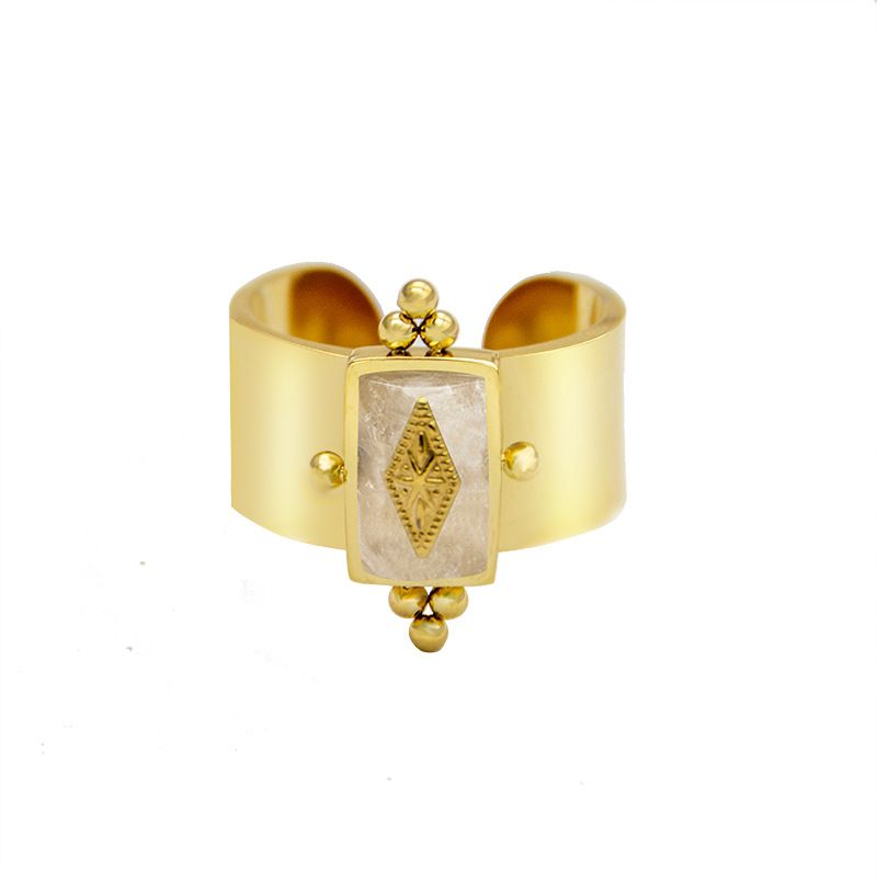 Design Sense Mangxing Fashion Gold Natural Stone Geometric Titanium Steel Ring Female_ipsvogv.com