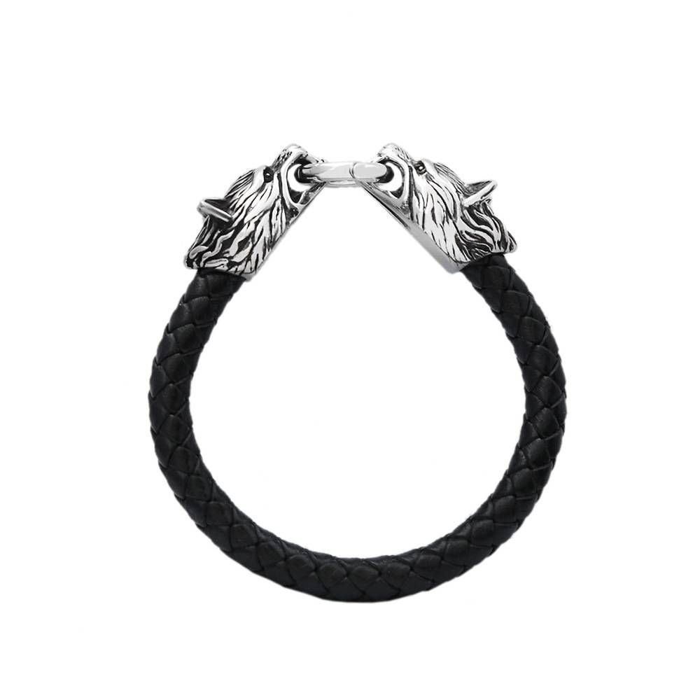 Titanium steel Wolf head handmade leather rope bracelet personality creative men's bracelet jewelry bracelet for men and women_ipsvogv.com