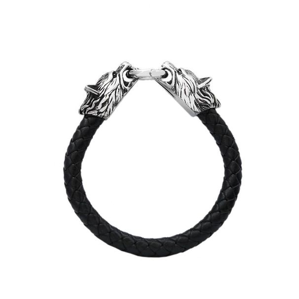 Titanium steel Wolf head handmade leather rope bracelet personality creative men's bracelet jewelry bracelet for men and women_ipsvogv.com