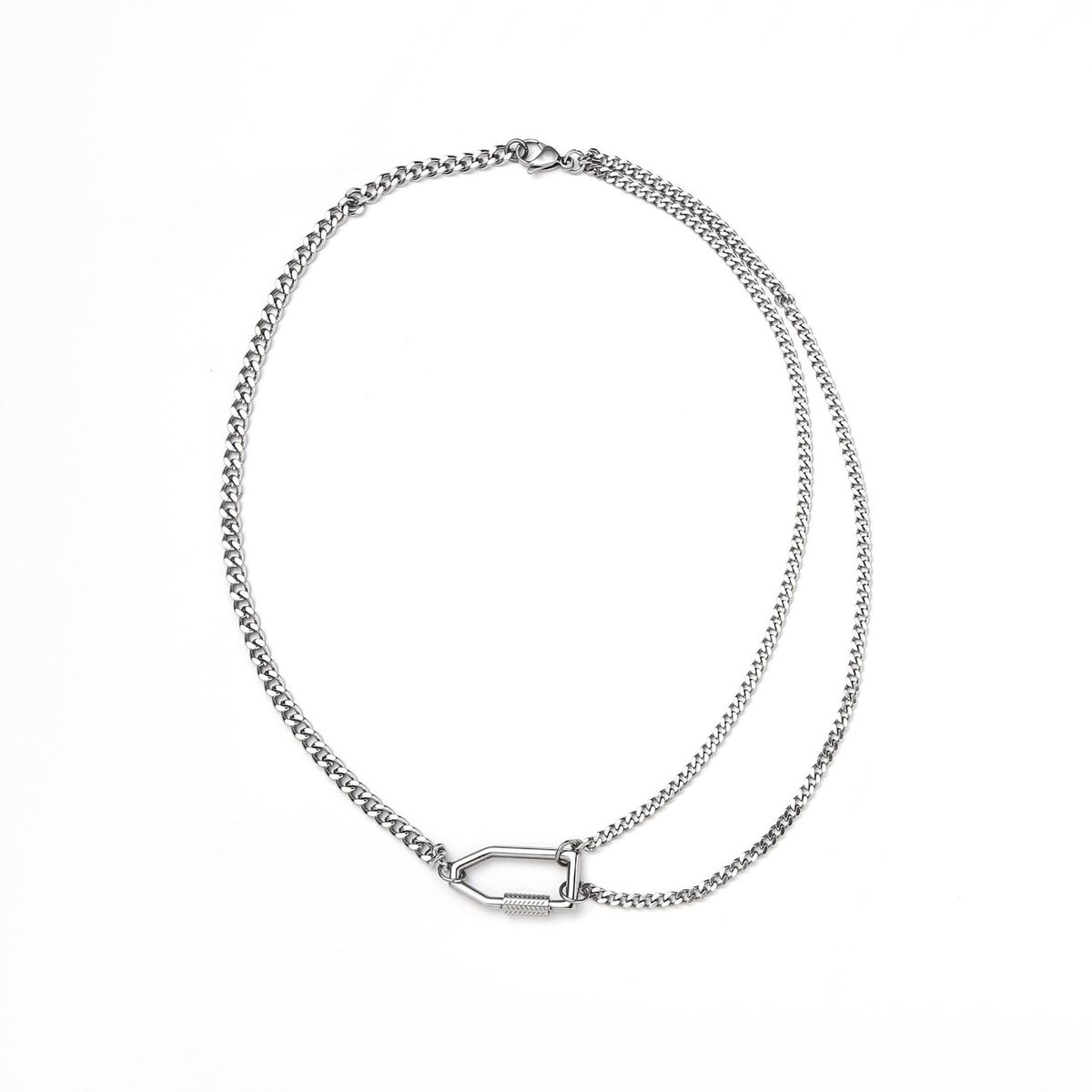 High End Simple Style Necklace Safety Buckle Necklace Titanium Steel Men's Double Layer Couple Light Luxury Clavicle Necklace_ipsvogv.com