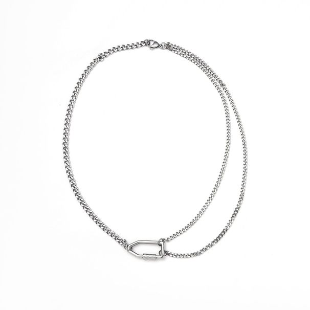 High End Simple Style Necklace Safety Buckle Necklace Titanium Steel Men's Double Layer Couple Light Luxury Clavicle Necklace_ipsvogv.com