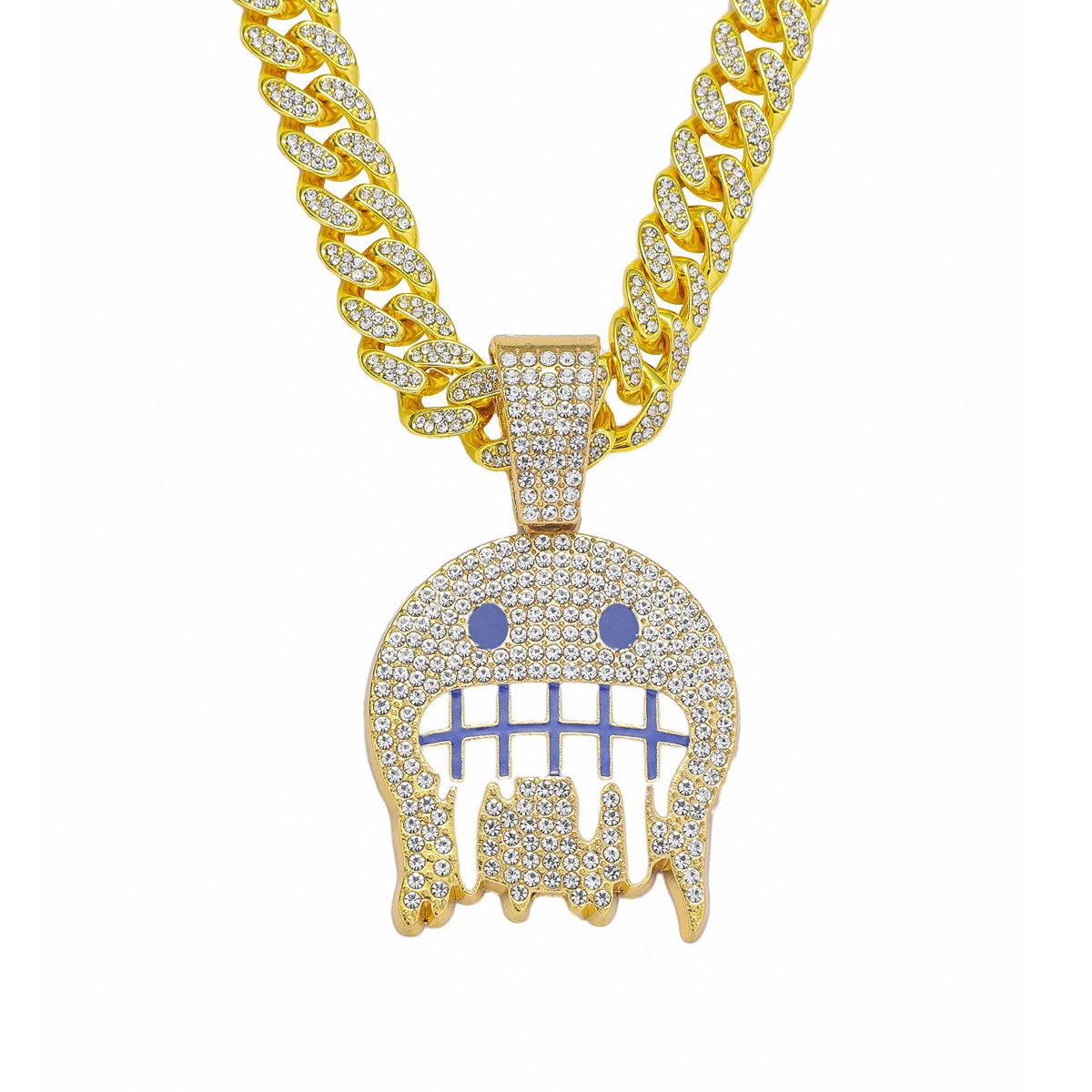 New Ice Face Emoji Expression Cuban Chain Full Diamond Hip Hop Trendy Men's Pendant Jewelry_ipsvogv.com