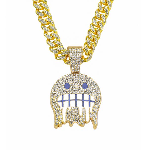 New Ice Face Emoji Expression Cuban Chain Full Diamond Hip Hop Trendy Men's Pendant Jewelry_ipsvogv.com