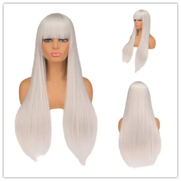 hot selling QQXCAIW Long Straight Middle Part Wig Black White Pink Orange Purple Gray Heat Resistant Synthetic Hair Wigs For Women_ipsvogv.com