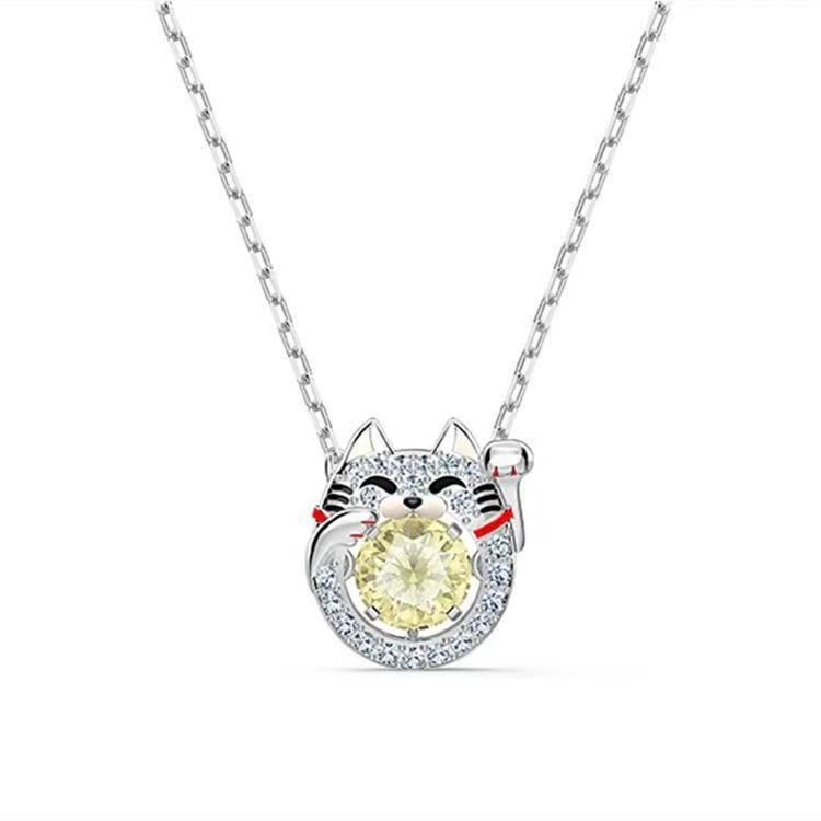 Beating Heart Lucky Cat Necklace Female Elements Crystal Chinchilla Clavicle Necklace_ipsvogv.com