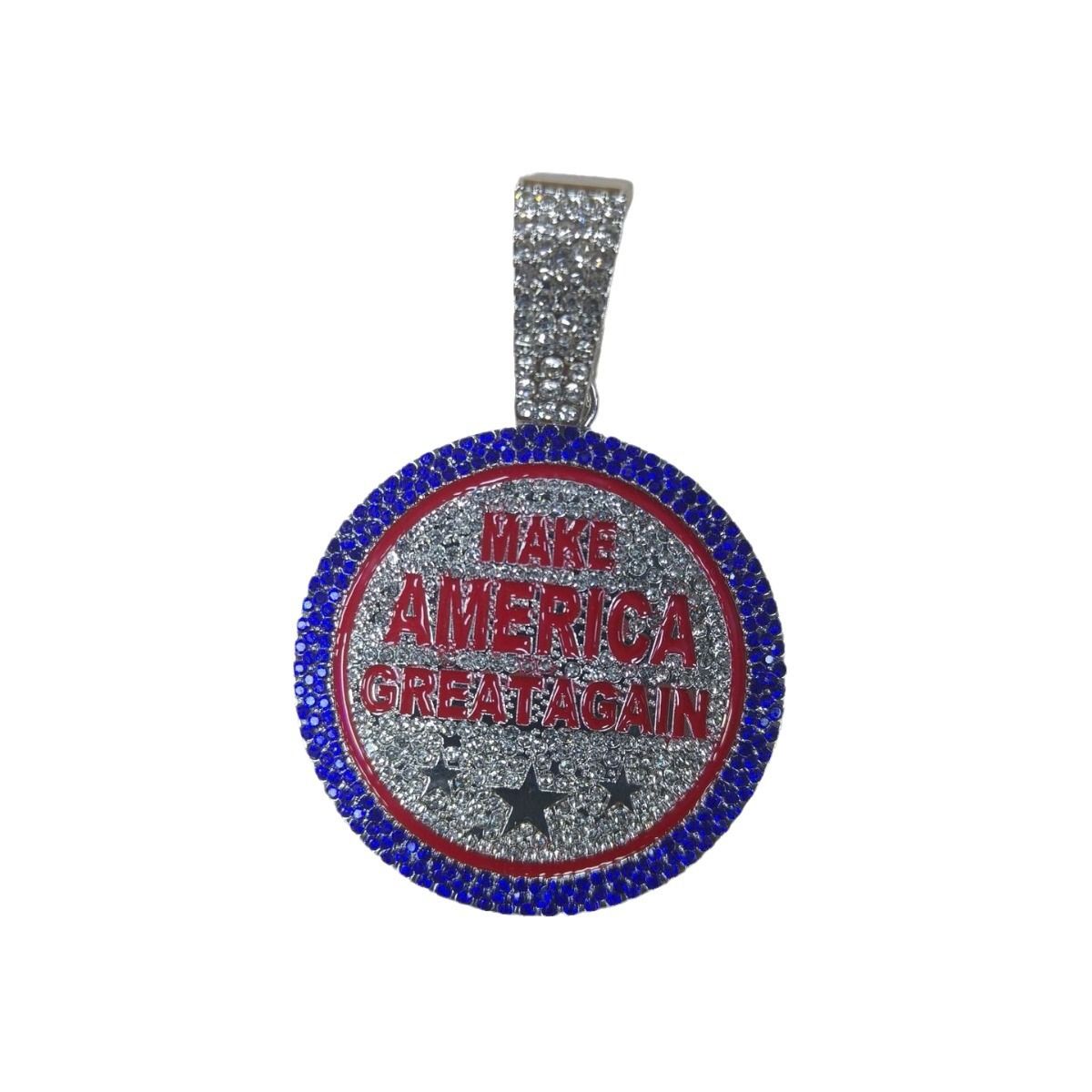 Hot Selling Make America Create AGAIN Round Alloy Pendant Necklace With Full Diamond Letters_ipsvogv.com