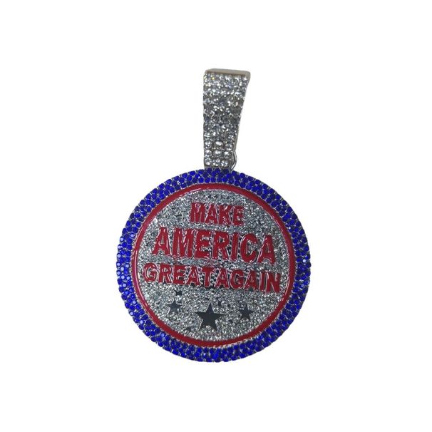 Hot Selling Make America Create AGAIN Round Alloy Pendant Necklace With Full Diamond Letters_ipsvogv.com